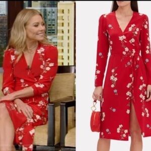 INTERMIX Ottavia Silk Red Floral Wrap Long Sleeve Midi Dress 0 seen on TV